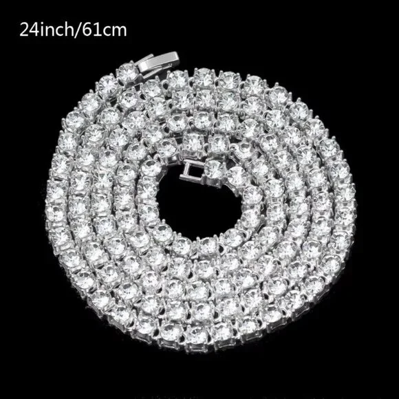 ⭐ Beautiful 2Pc 24" Diamond Necklace & Cross Pendant With 4mm Diamonds 18k ⭐ - Picture 10 of 10